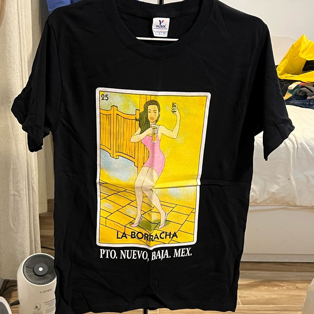 Black Graphic T-Shirt with Loteria La Borracha Design